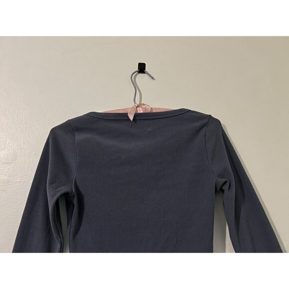 HOLLISTER Women’s Long Sleeve Henley Top Small Blue Ribbed Stretch Button Front - Picture 10 of 11